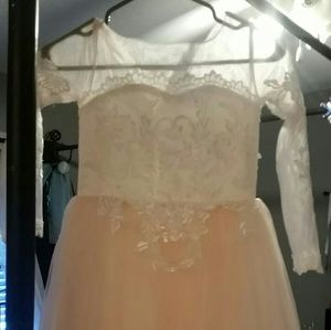Champagne and white lace dress